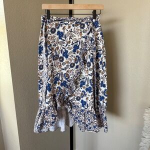 Shoshanna Faux Wrap Ola‎ Skirt Blue Floral Midi Women's Size S